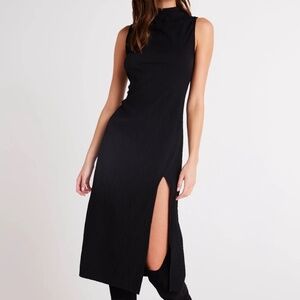NWT Bella Dahl Black Mock Neck Midi Dress in Crinkle Seersucker | Size Small